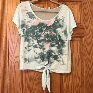 Muddy Blue Shirt w/ Sheer Back and Tied Hem